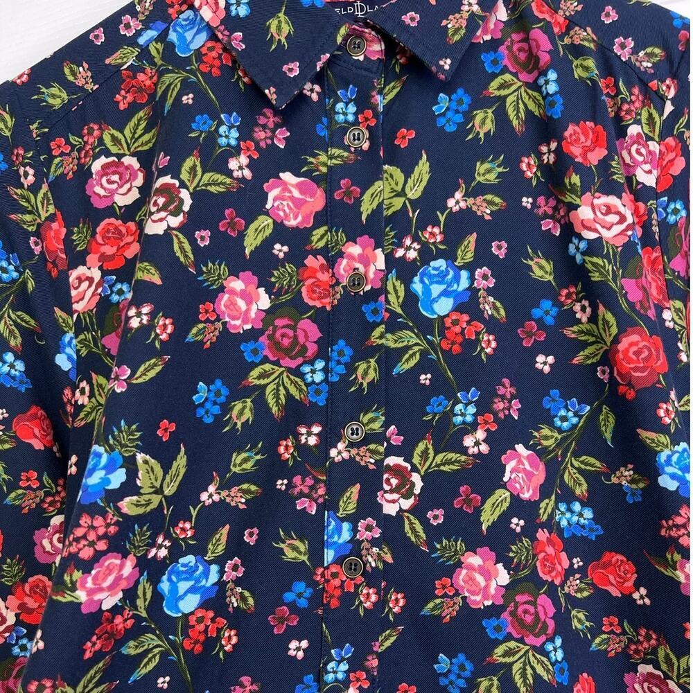 Duffield Lane Iris Shirt Dress Ruffle Hem in Navy Blue 100% Cotton Women's Large - Picture 5 of 16